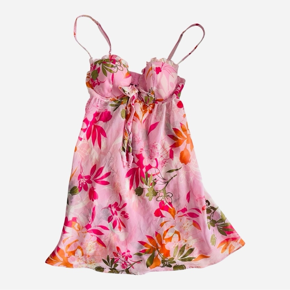 La Senza Pink Floral Tie-Front Satin Chemise - Picture 4 of 9